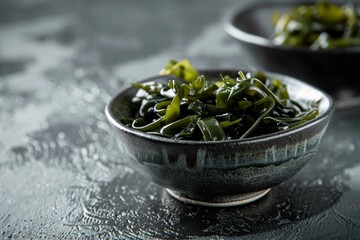 Sticker - Wakame seaweed in bowl on black table