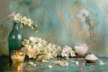 Poster - Spa still life with white flowers