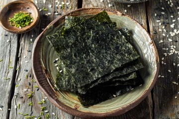 Poster - Wooden table with nori sheets