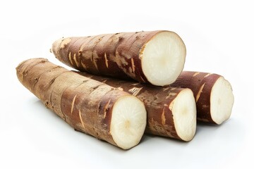 Sticker - Yam and Cassava are tasty roots with good carbs found in the tropics They are depicted on a white background