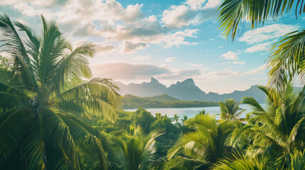 Beautiful landscape of green tropical coastline and blue ocean