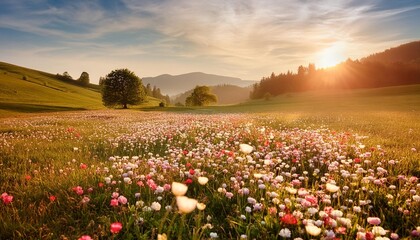 Wall Mural - flower field in spring countryside