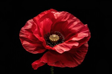 Poster - Stylized red poppy flower on black background. Remembrance Day, Armistice Day, Anzac day symbol