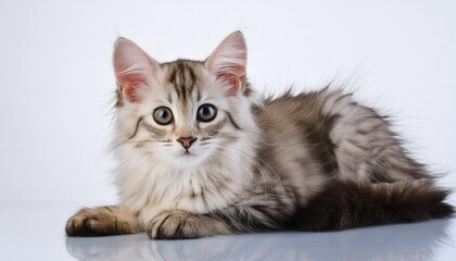 Wall Mural - siberian kitten on white background