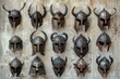 © Fotograf - A colorful collection of helmets adorns a city wall, offering a unique view of various headgear designs