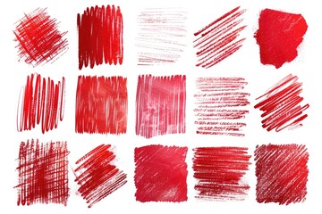 Wall Mural - A collection of vibrant red crayon colored pencils on a background