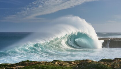 Wall Mural - a wave curling around an unseen obstacle creating a natural arch of water