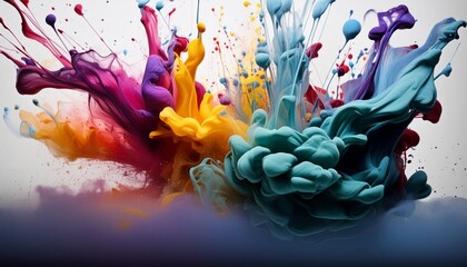 Wall Mural - colorful ink splashes paint splatters on white background multi color dots watercolor on white paper abstract background with splashes ai