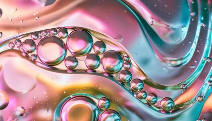 Wall Mural - liquid metal bubbles abstract background with soft neon colors wave design banner