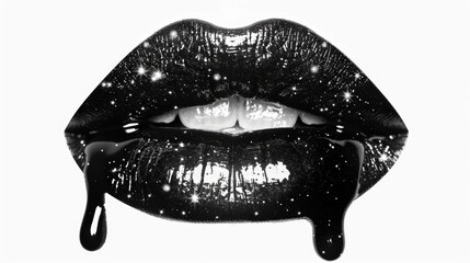 Wall Mural - A close-up shot of a woman's lips in black and white