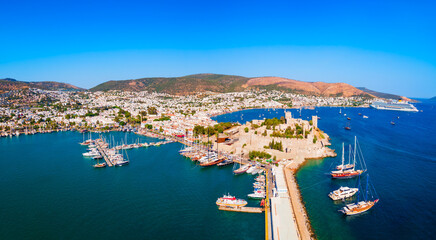 Wall Mural - The Bodrum Castle and marina aerial panoramic view in Turkey