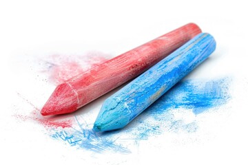Wall Mural - Two colorful pencils lying on a clean white surface, great for creative projects and illustrations