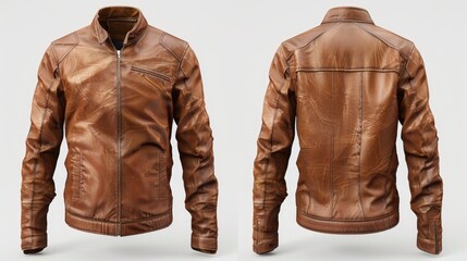 Wall Mural - Close-up of a brown leather jacket on a white background