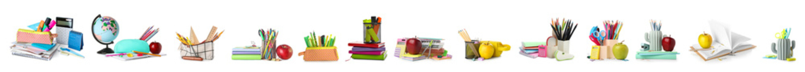 Sticker - Set of many school supplies on white background