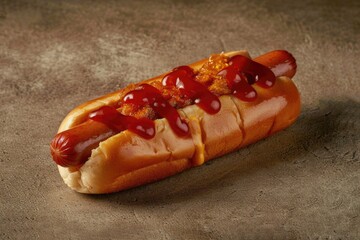 Canvas Print - A hot dog topped with ketchup and mustard