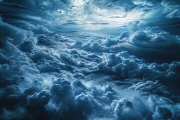 Wall Mural - a clear blue sky with fluffy clouds and a bright full moon, perfect for use in illustrations of peac