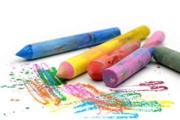 Poster - A collection of colorful crayons arranged on a white background