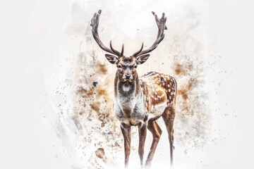 Canvas Print - Watercolor illustration of a deer with impressive antlers, suitable for nature-themed designs and illustrations