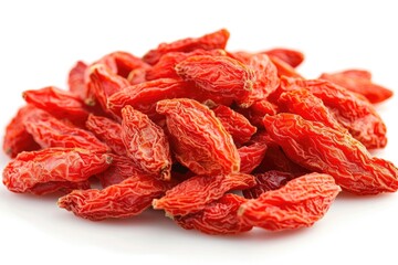 Sticker - A close-up shot of dried goji berries arranged on a white surface