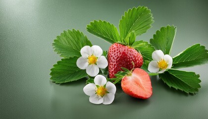 Sticker - strawberry flowers with leaves