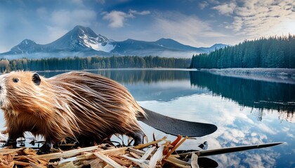 Wall Mural - beaver tree shavings