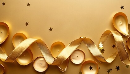 Wall Mural - golden banner with ribbon for invitation with empty copy space birthday party celebration