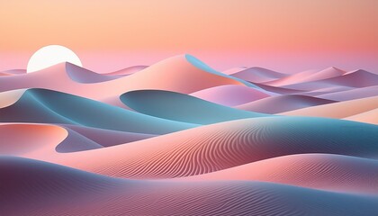 Wall Mural - soothing pastel sunrise in minimalistic 3d abstract landscape with rolling hills