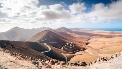 Wall Mural - view from the top of volcano in fuerteventura famous volcanes de bayuyo hiking in canary islands