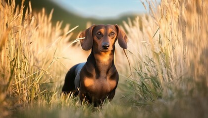 Wall Mural - dachshund in tall grass