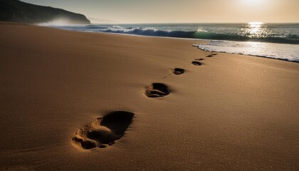 Wall Mural - foot prints on the sand beach scene texture background