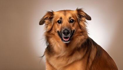 Wall Mural - mixed breed dog sitting against white background