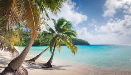 Wall Mural - palm trees in sunny tropical beach and turquoise sea in jamaica paradise island