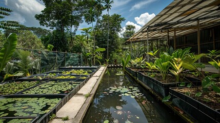 Environmental research station promoting nature conservation and sustainable practices. Researchers working on ecological studies, biodiversity monitoring, and renewable resource management in a prist