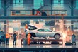 © Anat art - A team of skilled workers assemble and weld a car body in a busy automotive body shop. Generative AI
