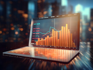 Financial data document, graph chart report statistic, marketing research development planning management, strategy analysis accounting, Financial business technology hologram concept. 