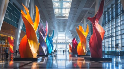 Abstract Sculptures in a Modern Airport