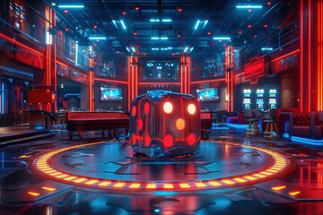 Wall Mural - A cube is floating in the air in a futuristic setting