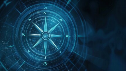 Leinwandbilder - A simple and symbolic image of a compass with clear lines on a dark blue background, ideal for navigation apps and travel services. Generative AI