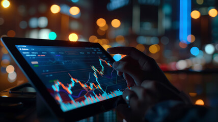 Wall Mural - businessman working using smartphone to analyze trading data with stock exchange graph on screen