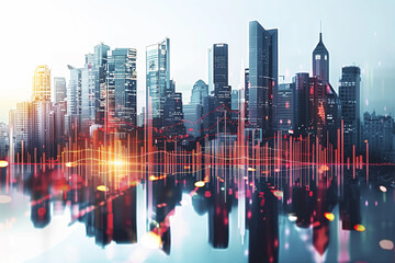 Wall Mural - a modern city with shining forex charts isolated on a white background