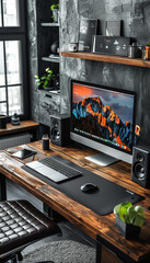 Wall Mural - Computer and related work tools on a desk in the office