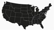 © Nicholas - A black map of the United States showing all the states clearly outlined in white, depicting individual state borders within the entire country for geographic reference.