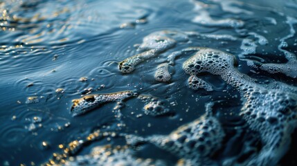 A body of water with bubbles and foam on the surface