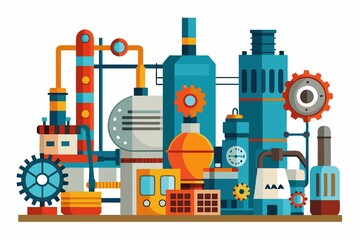 Wall Mural - Industrial machinery and equipment is beautifully arranged on white background, highlighting its creative potential, industrial items, creative potential
