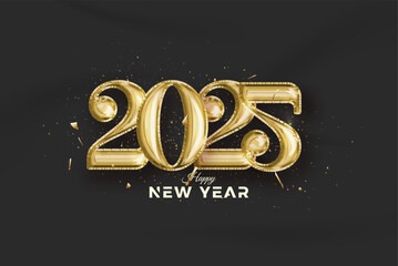 Wall Mural - New year number 2025. With luxurious and elegant gold 3d numbers. Premium vector design for 2025 celebration, banner, calendar poster, social media post.