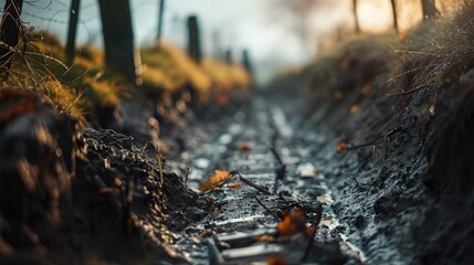 Wall Mural - Trenches with blurred background