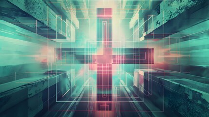 Abstract geometric medical cross shape medicine and science concept background. 