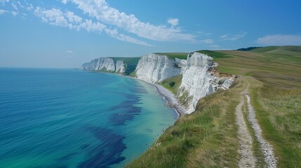Wall Mural - Natural Beauty: Long Coastline with Bright Blue Sky