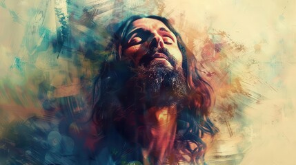 Wall Mural - ethereal portrait of jesus christ divine light compassionate expression muted colors spiritual aura digital painting style