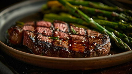 Wall Mural - Grilled steak and asparagus a gourmet meal, AI Generative